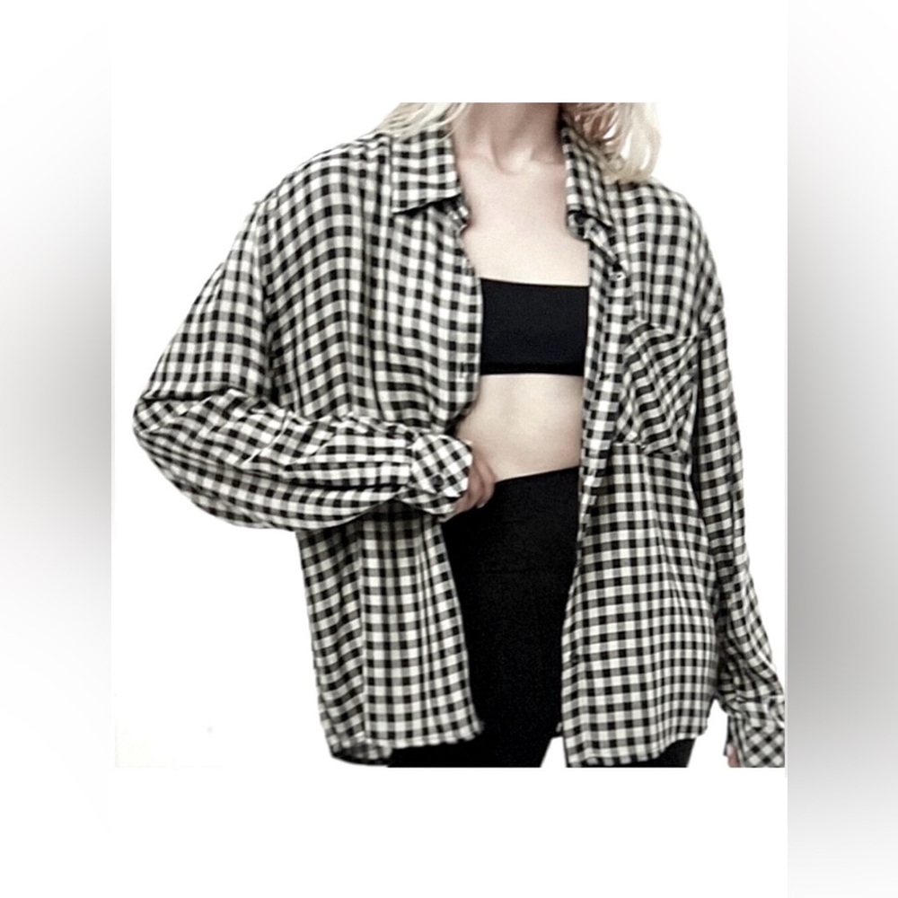 We Wore What Boyfriend Shirt Oversized Black & Beige Shepherd Check Size XXS